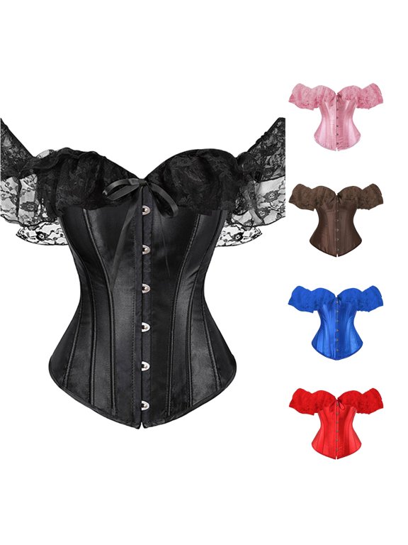 Women Shapewear Women Lace Up Boned Bustier Corset With Garters Overbust Bodyshaper Shaping Bodice Top Waist Trainer Underbust Supportive Shapewear Black,S