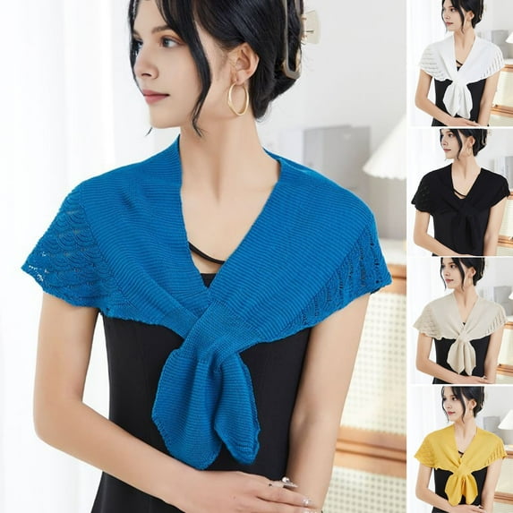 Women Shawl Hollow Knitting Comfortable Warm Shawl Solid Color Lace-up Lightweight Shoulder Wrap Costume Accessories