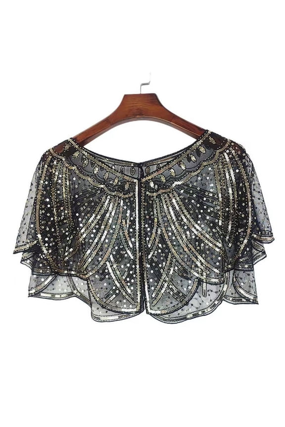 Women Shawl Sequined Short Beaded Dress With Lace Coat Shawl Pearl Leaf Hem Polyester Evening Bolero for Wedding