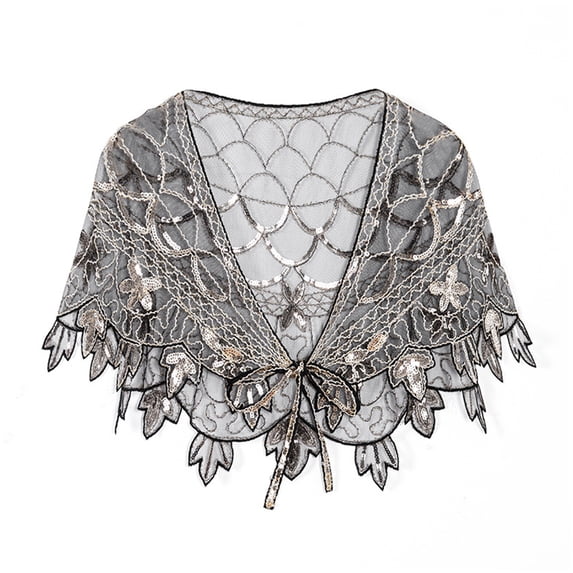 Women Shawl Vintage Sheer Black Lace Shiny Colorful Sequins Elegant Sexy Ladies Bridal Wedding Evening Party Dress Wrap Blanket Cover-up-Black Golden,One Size