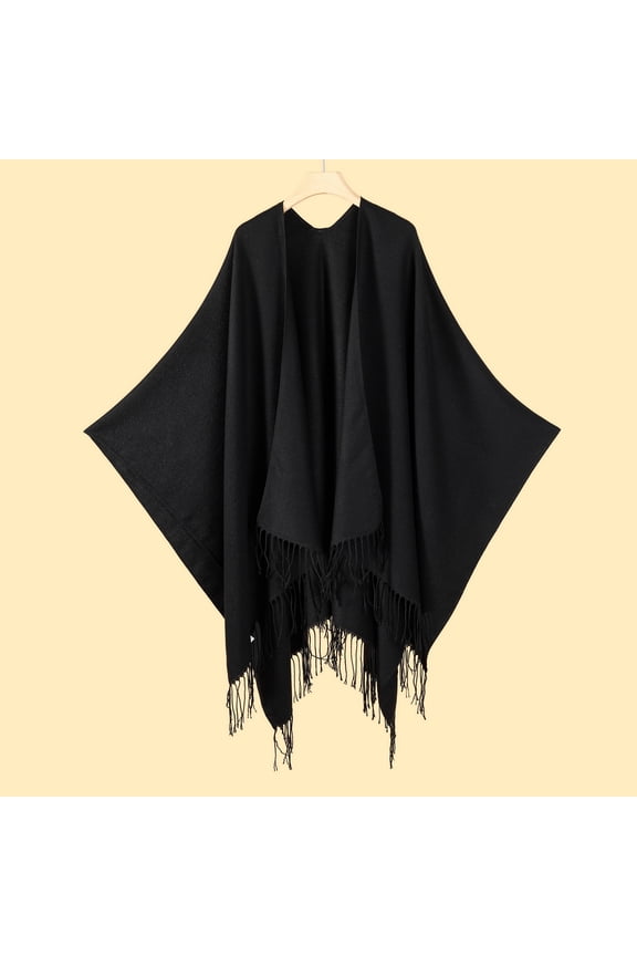 Women Shawl Wrap Poncho Cape Oversized Cardigan Open Front Coat Warm Scarf for Fall Winter Black Free