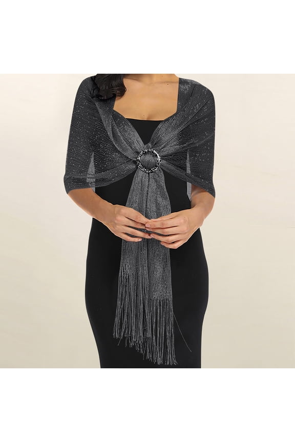 Women Shawls and Wraps, Thread Shawl, Open Knit Wedding Shawl, Bride Bridesmaid Evening Wrap, Sparkling Party Shawl, 74x17 Inch Fringe Scarf, Special Occasion Accessory - Black