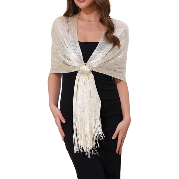 Women Shawls and Wraps for Evening Dresses, Bling Sparkly Shiny Shimmer Dressy with Buckle 74.8x17.7"(LxW) Beige(Gold)