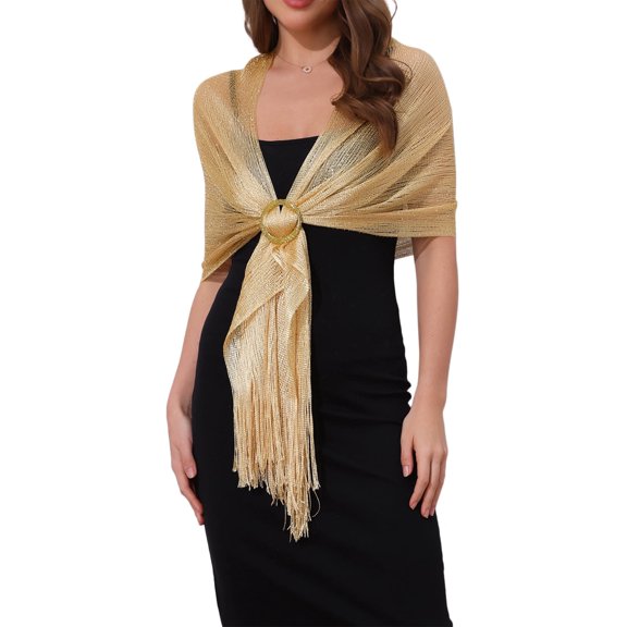 Women Shawls and Wraps for Evening Dresses, Bling Sparkly Shiny Shimmer Dressy with Buckle 74.8x17.7"(LxW) Gold(Gold)