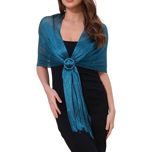 Women Shawls and Wraps for Evening Dresses, Bling Sparkly Shiny Shimmer Dressy with Buckle 74.8x17.7"(LxW) Peacock Blue(Peacock Blue)