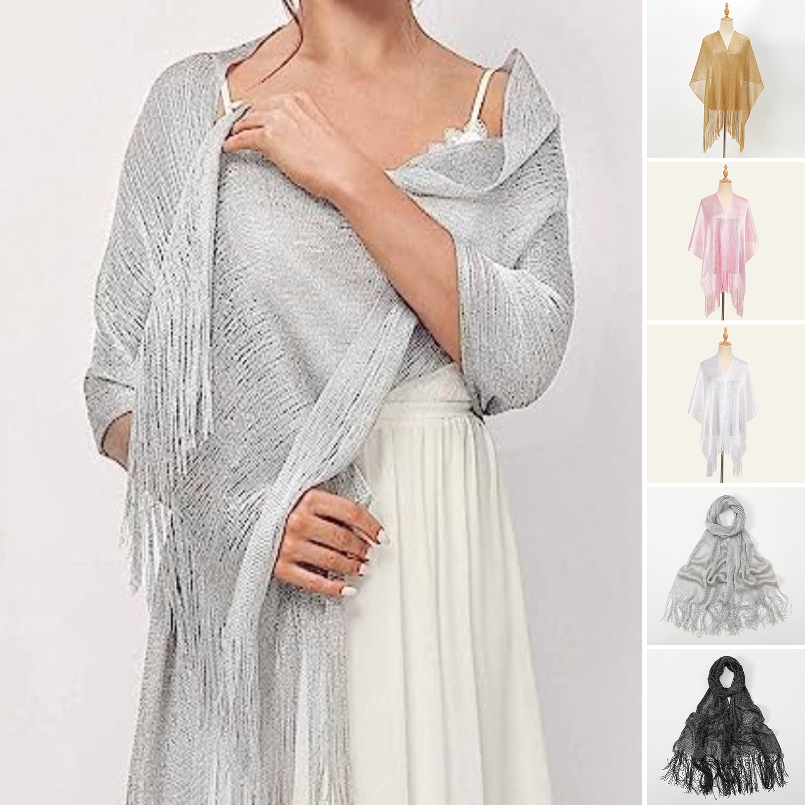 KGJQ Women Shawls and Wraps for Evening Dresses Party Scarf - Tassel Trim Glitter Weddings Accessories for Bride and Bridesmaids Women Shawls and Wraps for Evening Dresses Party Scarf - Tassel Trim  Glitter Weddings Accessories for Bride and Bridesmaids \ufeff - Walmart.com