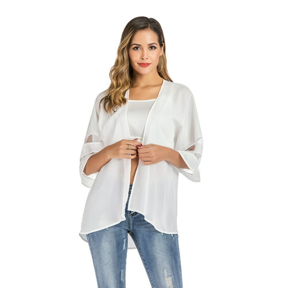 Women Sheer Chiffon Cardigan Loose Summer Cover up Half Sleeves Loose Beach Tops for Summer