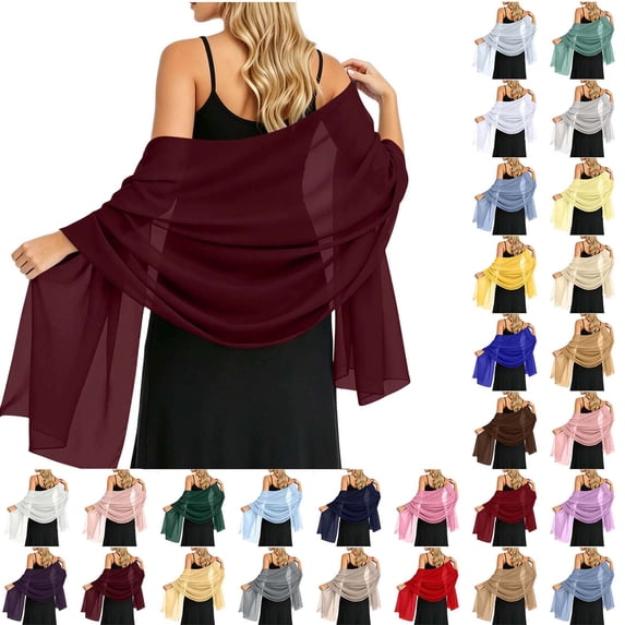 Women Sheer Chiffon Shawl Wrap Lightweight Scarf Elegant Evening Cover Up Soft Breathable Long Scarf for Dress Formal Party Wedding Beach Sunscreen Wrap Fashion Accessory Gift Idea