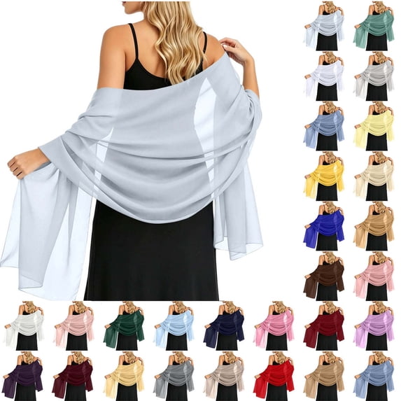 Women Sheer Chiffon Shawl Wrap Lightweight Scarf Elegant Evening Cover Up Soft Breathable Long Scarf for Dress Formal Party Wedding Beach Sunscreen Wrap Fashion Accessory Gift Idea