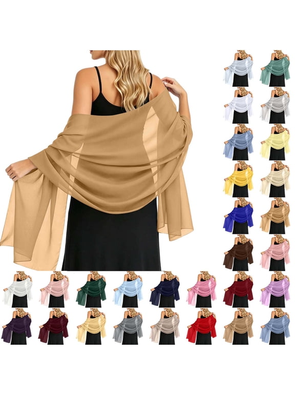 Women Sheer Chiffon Shawl Wrap Lightweight Scarf Elegant Evening Cover Up Soft Breathable Long Scarf for Dress Formal Party Wedding Beach Sunscreen Wrap Fashion Accessory Gift Idea