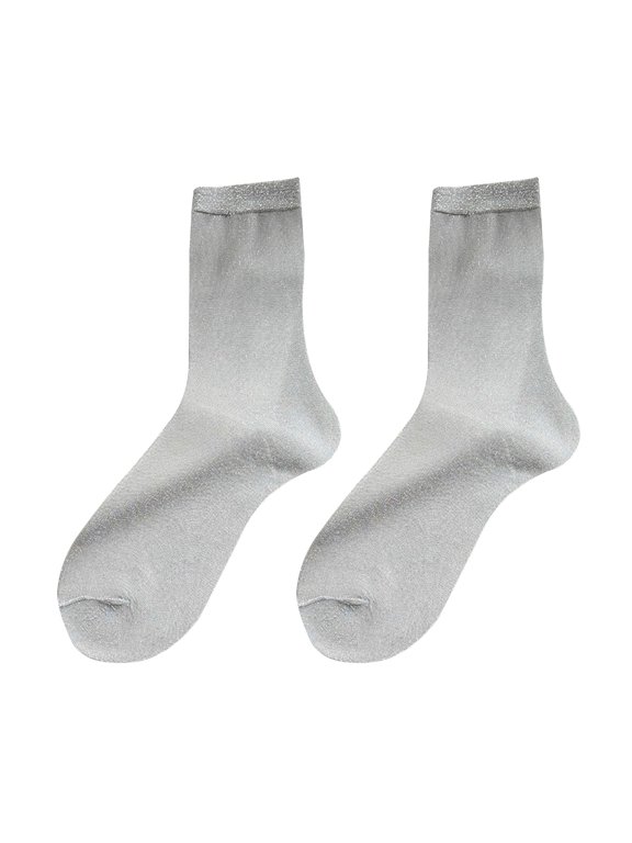 Women Sheer Glitter Crew Socks Metallic Shimmer Shiny Sparkly Socks Breathable Thin Ankle Socks for Ladies