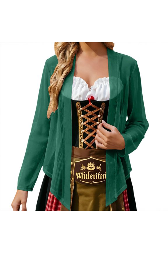 Women Sheer Lightweight Open Front Wrap Cardigan, Long Sleeve Airy Mesh Knit Cropped Shrug for Summer Festival Daily Layering (Green/S)