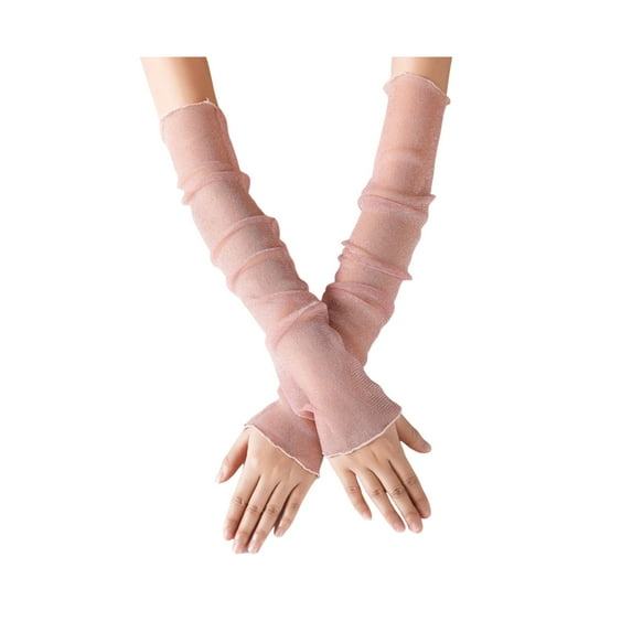 Women Sheer Mesh Arm Sleeves Long Ultra-thin Lace Fingerless Gloves UV Sun Protection Cooling Mesh Tulle Sunscreen Sleeves for Outdoors