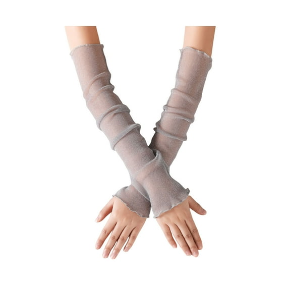 Women Sheer Mesh Arm Sleeves Long Ultra-thin Lace Fingerless Gloves UV Sun Protection Cooling Mesh Tulle Sunscreen Sleeves for Outdoors