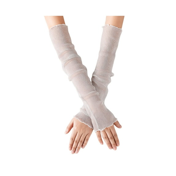 Women Sheer Mesh Arm Sleeves Long Ultra-thin Lace Fingerless Gloves UV Sun Protection Cooling Mesh Tulle Sunscreen Sleeves for Outdoors