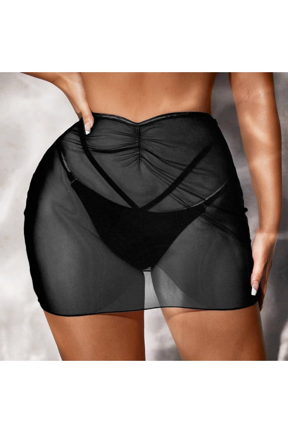 Women Sheer Mesh Cover Up Shorts Beach Solid Skirt Set Tankini Swimwear Two Piece Summer Outfit, XXXXL, Black