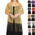 thumbnail image 1 of Women Sheer Mesh Embroidered Shawl Cardigan, Floral Sequin Tassel Open Front Cape Cover‑up for Evening Formal Wedding Party Mother of Bride Outfit Gold, 1 of 4