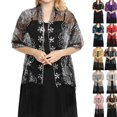 thumbnail image 1 of Women Sheer Mesh Embroidered Shawl Cardigan, Floral Sequin Tassel Open Front Cape Cover‑up for Evening Formal Wedding Party Mother of Bride Outfit Silver, 1 of 4