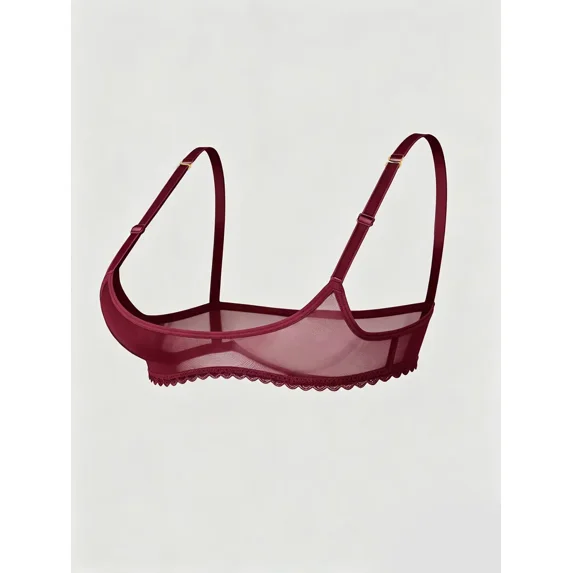 Women Sheer Mesh Unlined Bra Ultra Thin See Through Lace Trim Bralette