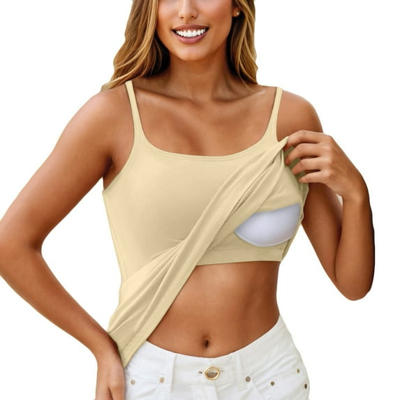 Women Shelf Bra Tank Tops Camisole Adjustable Spaghetti Strap Under Shirts for Women Beige 3XL
