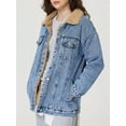 thumbnail image 1 of Women Sherpa Fleece Lined Jeans Jacket Denim Trench Coat Thicken Button Down Trucker Coat Overcoat, 1 of 8