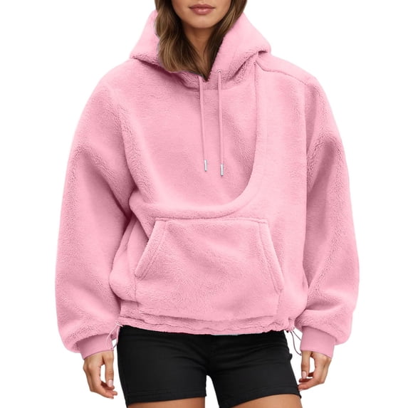 Women Sherpa Pet Carrier Hoodie, Plush Kangaroo Pocket Pullover for Small Dog Cat