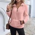 thumbnail image 1 of Women Sherpa Fleece Pullover Quarter Zip Long Sleeve Fluffy Soft Sweaters Jacket Warm Winter Coats with Pockets, 1 of 6