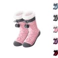 thumbnail image 1 of Women Sherpa Lined Cable Knit Slipper Socks with Pom Pom, Thick Warm Non Slip Home Socks, Cozy Fleece Lined Winter Cabin Socks for Indoor Wear Pink, 1 of 5