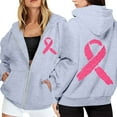 thumbnail image 1 of Women Sherpa Lined Sweatshirt for Cancer Awareness 2025 Fall Zip Pullover Oversized Crew Neck Hoodies Fashion Outfits Winter Clothing (Grey, XL), 1 of 6