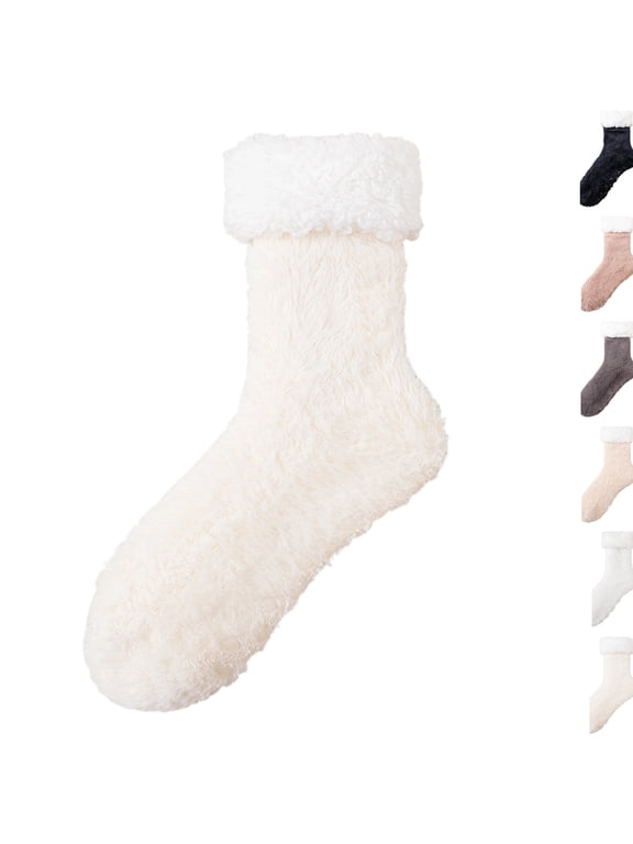 Women Sherpa Lined Thermal Socks, Extra Thick Fluffy Plush Fleece Lined Knit Winter Socks, Super Warm Cozy House Slipper Socks for Cold Weather Indoor Bedroom Wear Yellow