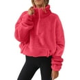 thumbnail image 1 of Women Sherpa Pullover Fuzzy Fleece Half Zip Tops Solid Color Long Sleeve Pullover Causel Loose Jacket WIth Pocket, 1 of 4