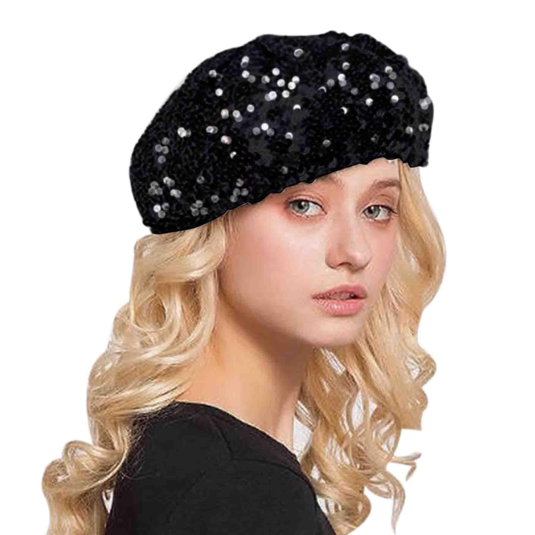 帽子 GLITTER KNIT BERET Reversible Sparkly Blue Wool Blend Beret - Winter Hat - Etsy