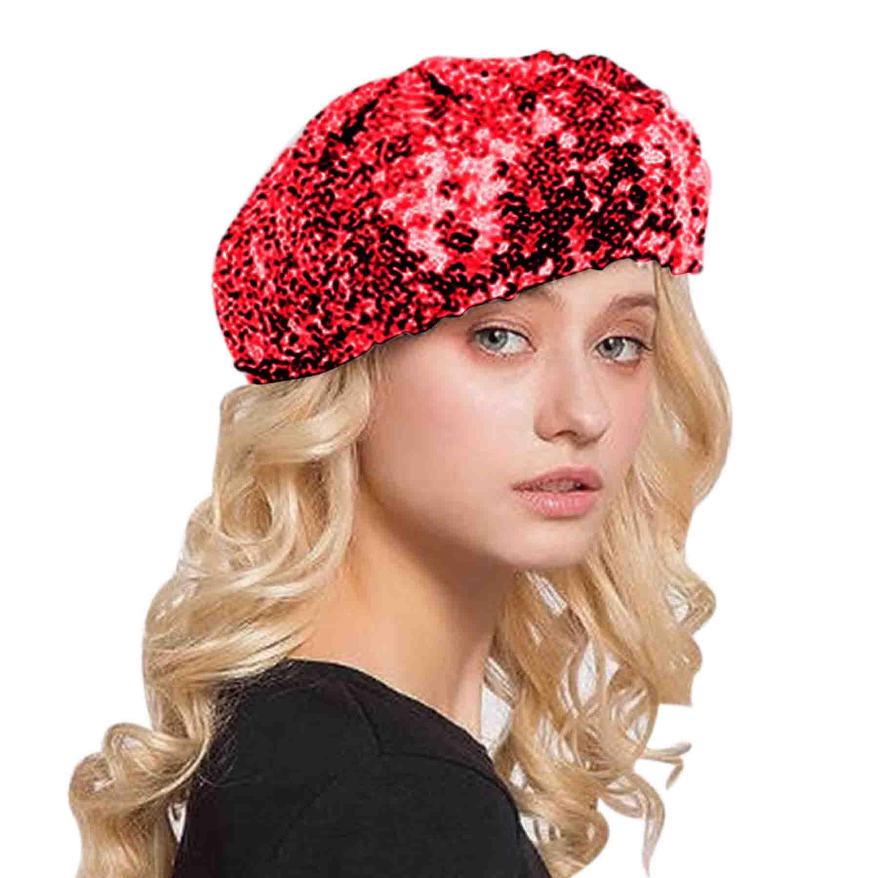 Women Shining Sequins Beret Hat, Stretchy Show Caps Dancer Women Shining Sequins Beret Hat, Stretchy Show Caps Dancer