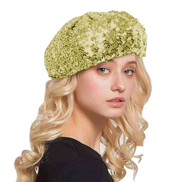Shiny Hat Spark Sequins Knit Beret Women Glittering Spring
