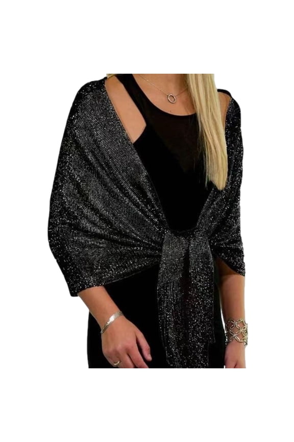 Women Shining Shoulder Wrap Fringed Stole For Wedding And Formal Evening Event