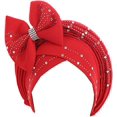 thumbnail image 1 of Women Shinny Beading Turban Hat Head Wrap Cap with Big Bow Pre-Tied Beanie Muslim Ruffle Cap, 1 of 2