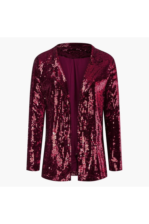 Women Shinny Sequins Blazer Casual Party Jacket Coat Fall Rave Outerwear Blazer Claret XXL YIWEI