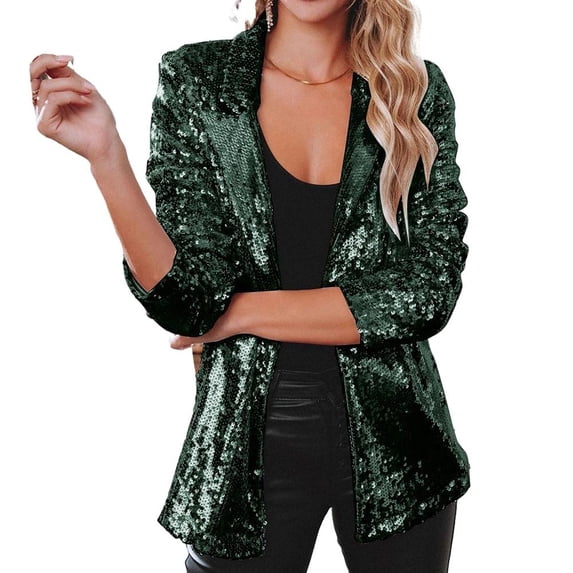 Women Shinny Sequins Blazer Casual Party Jacket Coat Fall Rave Outerwear Blazer