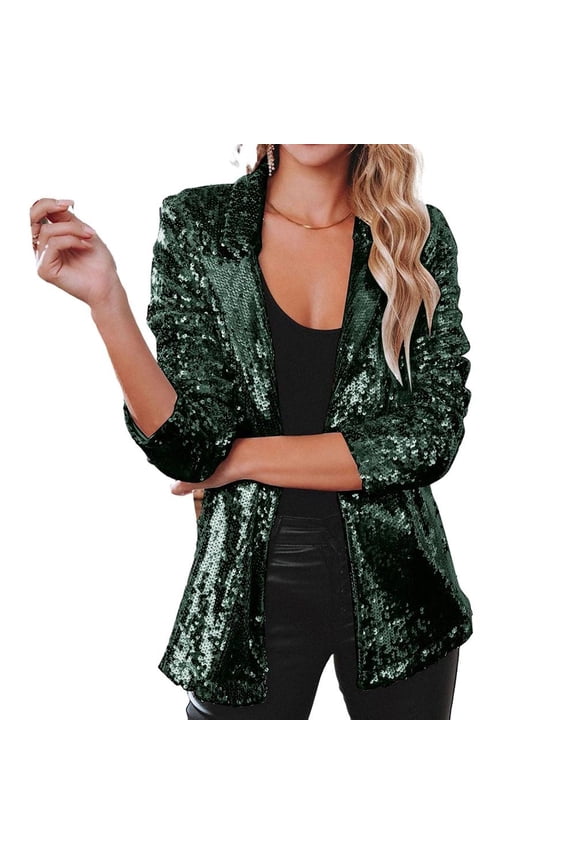 Women Shinny Sequins Blazer Casual Party Jacket Coat Fall Rave Outerwear Blazer