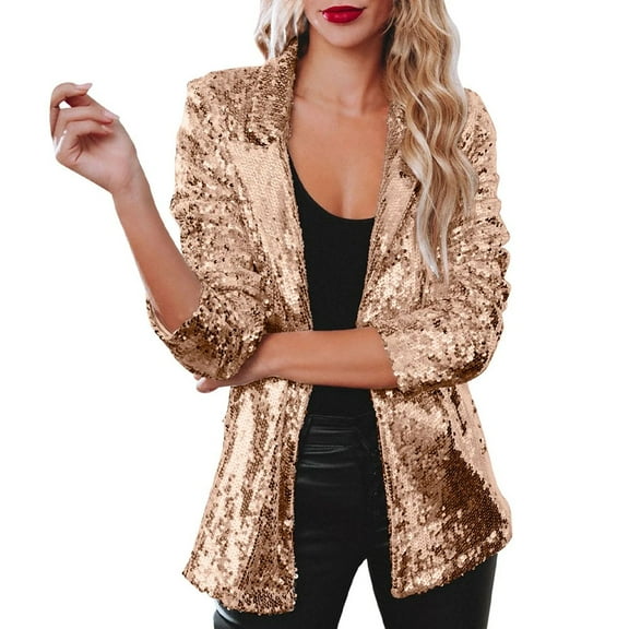 Women Shinny Sequins Blazer Casual Party Jacket Coat Fall Rave Outerwear Blazer