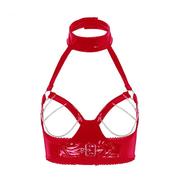 Women Shiny Leather Bra, Glossy PVC Leather, Hot Breast Exposed, Wetlook Latex Lingerie