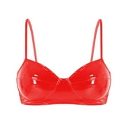 Women Shiny Leather Bra, Glossy PVC Leather, Hot Breast Exposed, Wetlook Latex Lingerie