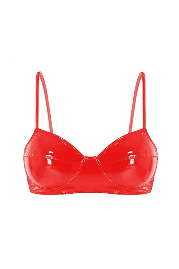 Women Shiny Leather Bra, Glossy PVC Leather, Hot Breast Exposed, Wetlook Latex Lingerie