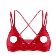 Women Shiny Leather Bra, Hot Nipple Exposed, Glossy PVC Leather, Wetlook Latex Lingerie