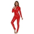 thumbnail image 1 of Women Shiny Leather Jumpsuit, Sexy Zipper Open Crotch, Glossy PVC Leather Leotard Crotchless, 1 of 7