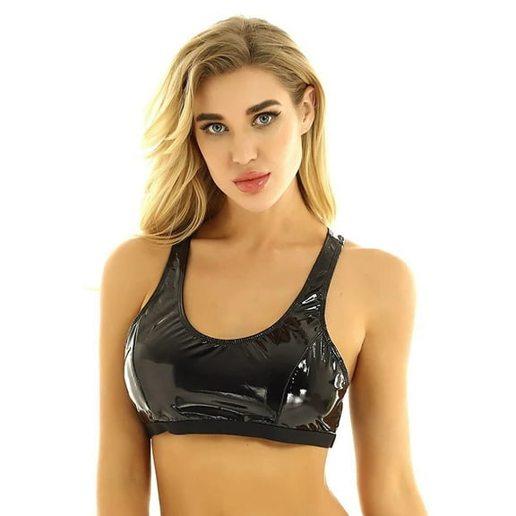 Women Shiny Leather Tank Top, Glossy PVC Leather, Hot Breast Exposed, Wetlook Latex Vest