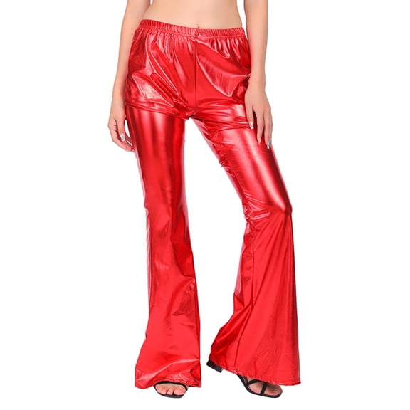 Women Shiny Metallic Bell Bottom Bootcut Palazzo Leggings 70s Disco Wide Leg Pants High Waist Dance Yoga Trousers