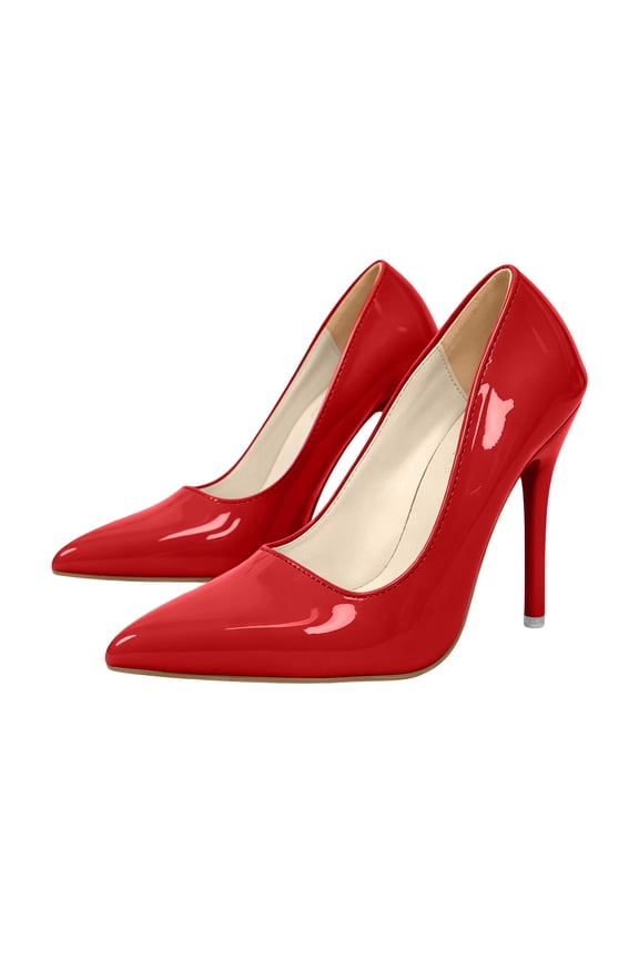 Women Shiny Pointed Toe Pumps Closed Toe Stiletto Heel Wide Fit Slip on Heels, Multi Bright Colors for Daily Club Wedding Party Occasions Red 5(36)