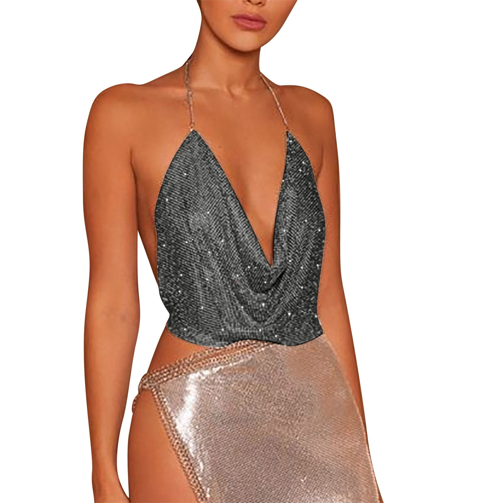 ○様　DIANTE Rhinestone halter neck tops LOREN RHINESTONE HALTER NECK TOP IN SILVER – AKIRA