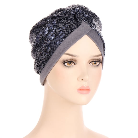 Women Shiny Sequin Turban Beanie Hat Stretch Cap Headwear Hair Wrap Headwrap